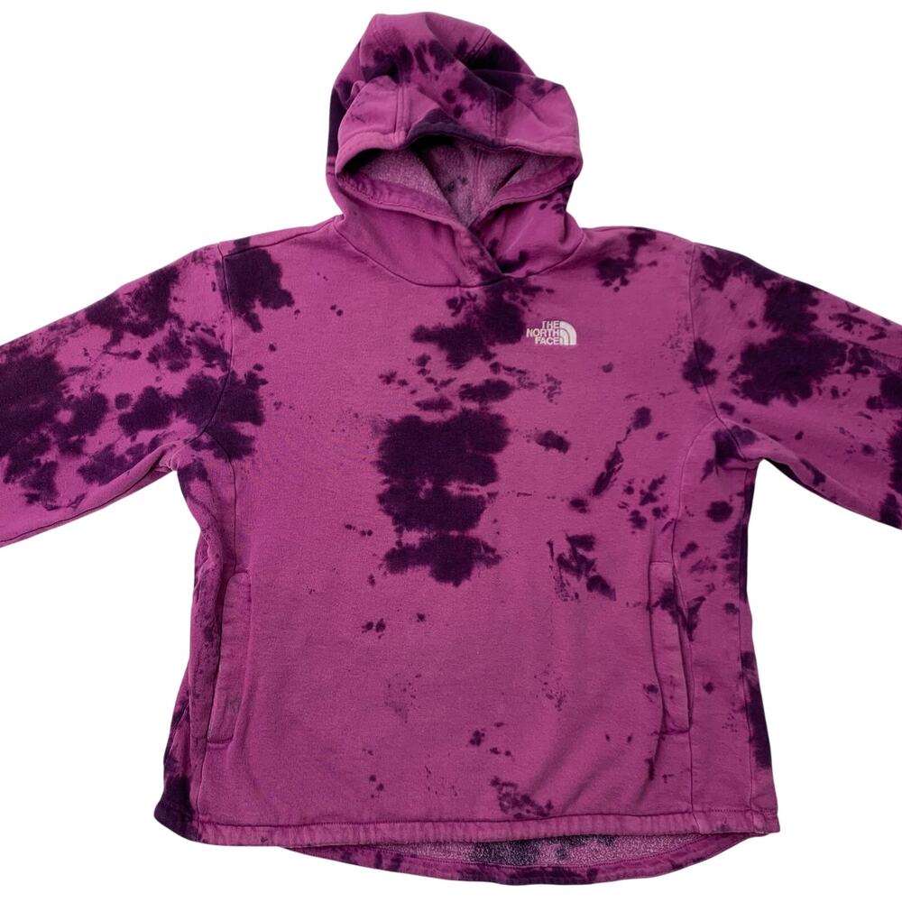 The North Face Girls Kids Large Pink Magenta Tie Dye Hoodie Sweatshirt Cotton